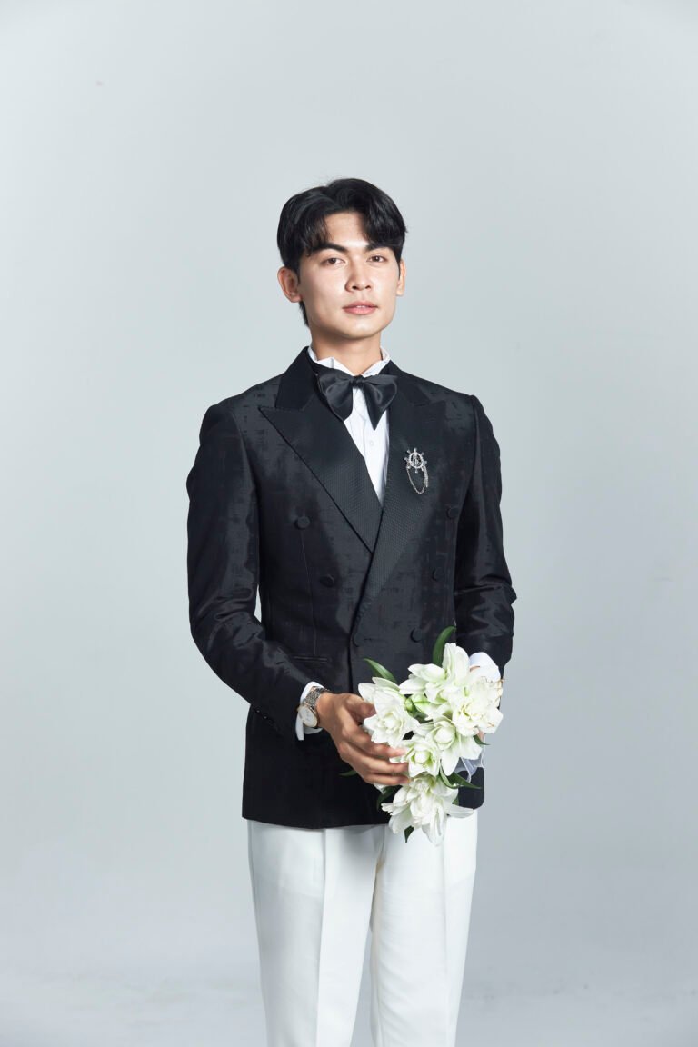 Black Satin Lapel Double-Breasted