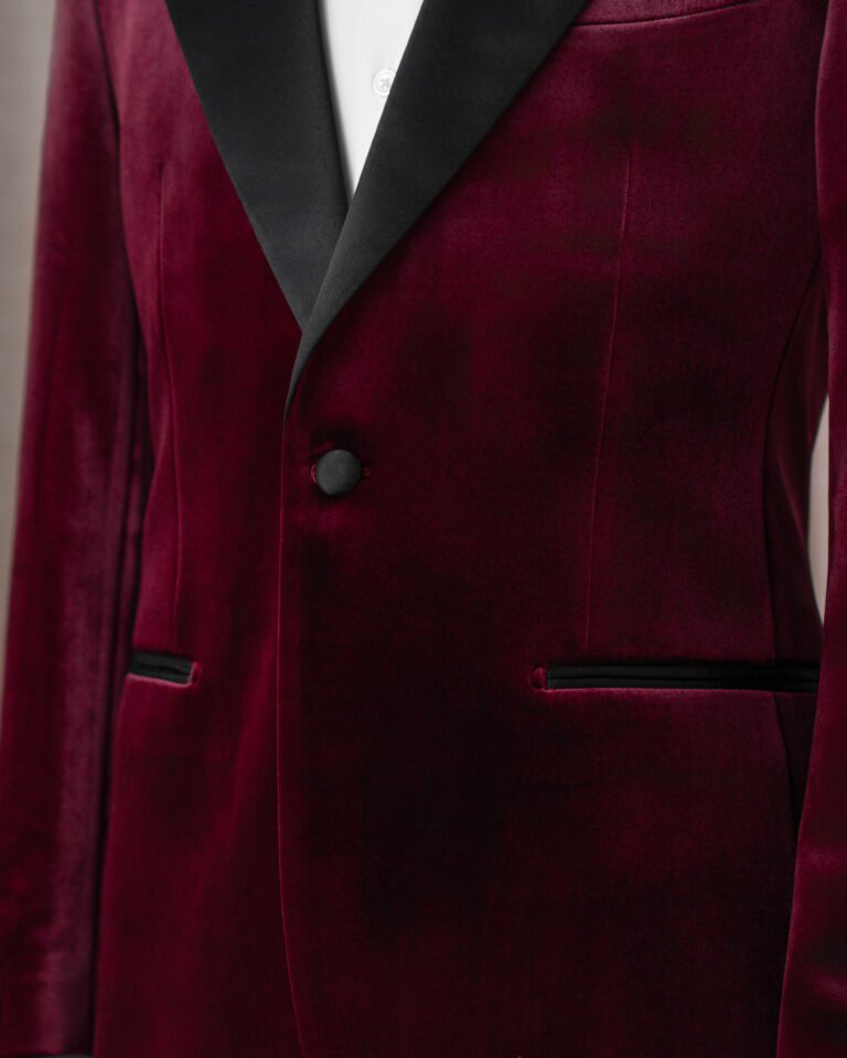 Velvet Burgundy Peak Lapel Tuxedo